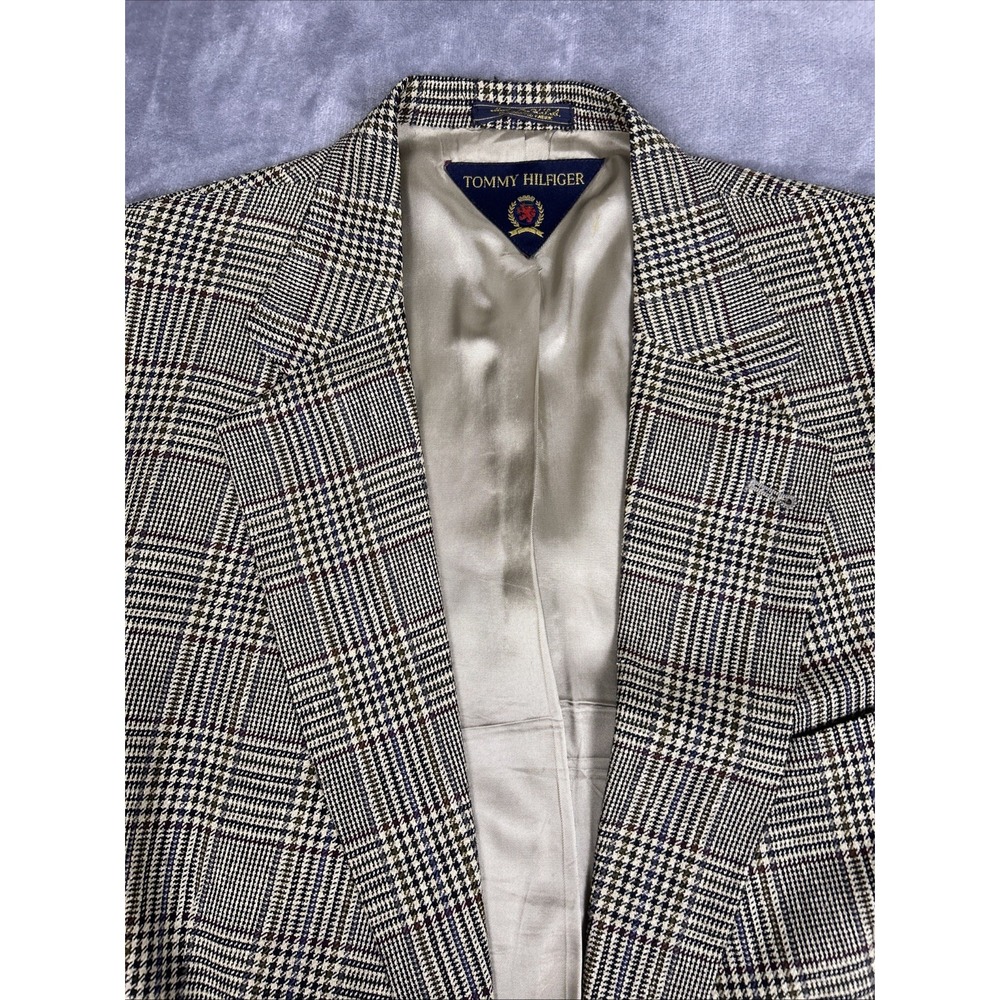 Tommy Hilfiger VTG Mens Blazer Sport Coat Plaid Jacket Dillards USA Made Sz 46R